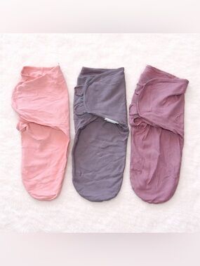 Set of Three Baby Swaddle Wraps in Pink, Mauve, and Dusty Purple